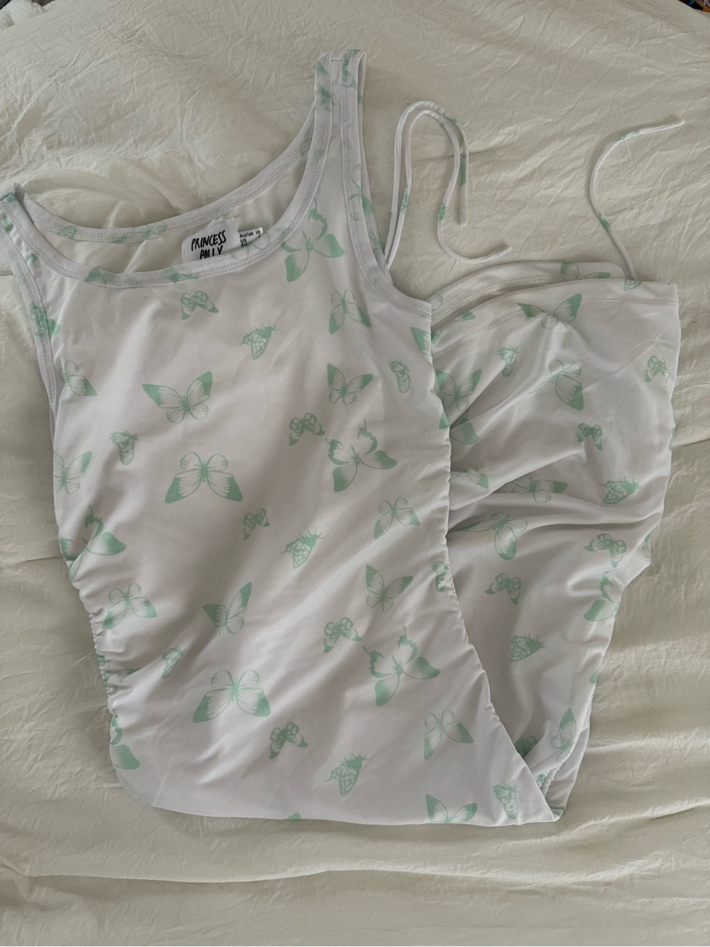 Princess Polly White Tank Top with Mint Butterfly Motif